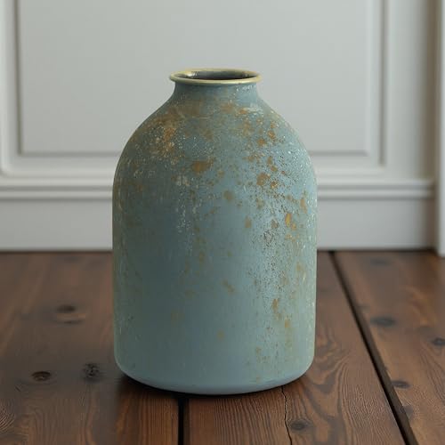 Metal Vase Vintage Matte Design 8.6 Inch Tall Natural Tones Home Decor Garden Seasonal Arrangements Iron Frosted Flower Arranging Vase (Retro Gray) - color: Retro Gray
