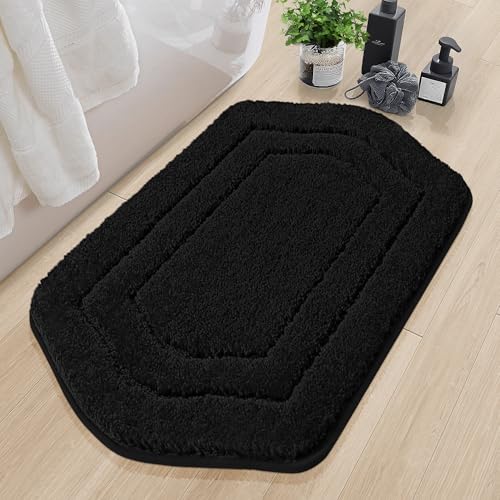 COSY HOMEER Plush Non-Slip Bath Mat, Black, 24" x 36" - color: Black, size: 24" x 36" (Oval)