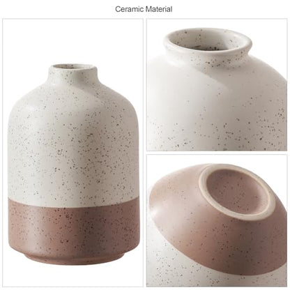 DN DECONATION Flower Vase Set of 3, Small Ceramic Vase Farmhouse Home Decor - color: Beige&brown
