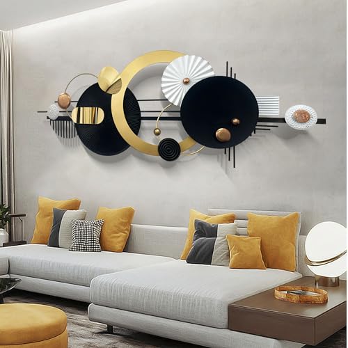 Large Modern Abstract Metal Wall Art, Black and Gold Geometric Circles Wall Decoration, Contemporary Home Decor,59 × 24 inches Wall Art for Living Room/Dinning Room/Bedroom/Entryway/Kitchen/Office - style: Modern Art