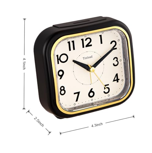Tinload 4.3" Vintage Retro Analog Alarm Clock, Super Silent Non Ticking Clock with Manual Light, Snooze, Battery Operated, Simply Design, for Living Room, Bedroom, Bedside, Desk(Black-V2) - style: Black-Gold