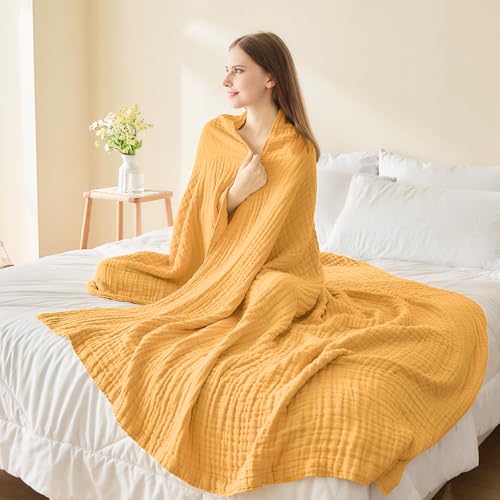 EMME Muslin Cotton Blanket Adults Heather Yellow Throw XL 50"x70" - color: 12 - Yellow, size: Large Throw (50" X 70")