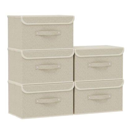 Storage Bins with Handles,Grey and Beige,13x9.1x7.9in,5 Pack - color: Beige/Gray, size: 13x9.1x7.9in(5-pack)