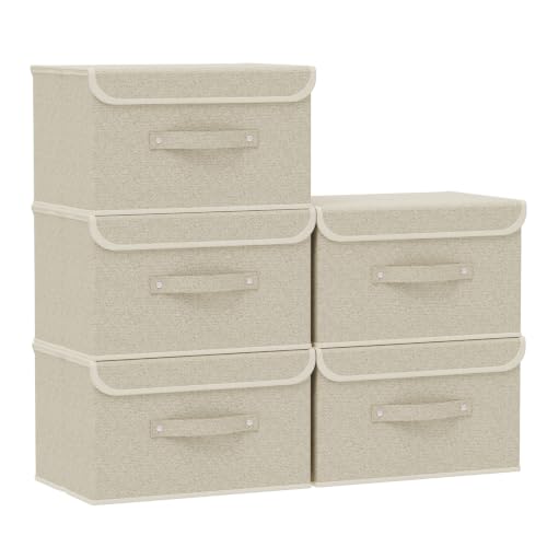 Storage Bins with Handles,Grey and Beige,13x9.1x7.9in,5 Pack - color: Beige/Gray, size: 13x9.1x7.9in(5-pack)