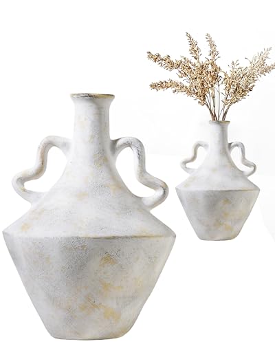 UPWOIGH 14in Distressed Ceramic Vase with Double Handles - color: Off-white, size: 14''