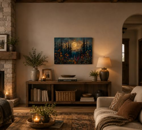 KecKoth Full Moon Forest Canvas Wall Art 12x16Inch - color: Canvas Moon, size: 16"L x 12"W