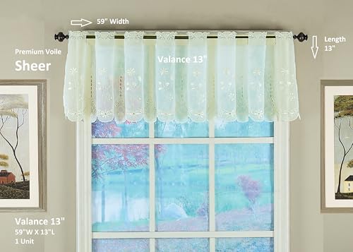 Today's Curtain, Samantha Embroidered Sheer Valance 13", Ecru, 59" W x 13" L - color: Ecru, size: 59"W x 13"L (Pack of 1)