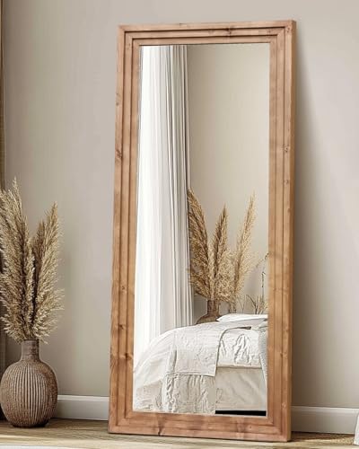 71x30in Full Length Mirror, 3-Tier Stepped Solid Wood Frame - color: Light Brown, size: 71"L x 30"W