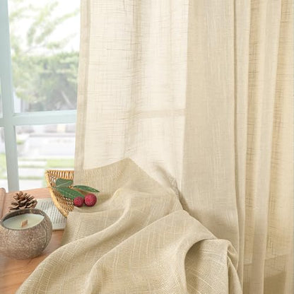YoungsTex Tan Linen 세미 시어 커튼 86.4 x 101.6cm(34 x 40인치) - color: Buralp Natural, size: 34"W x 40"L (Pack of 2)
