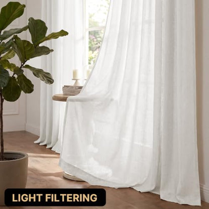 PrinceDeco Linen Semi Sheer Curtains for Living Room, 52x84 inch, Off White - color: Off White, size: 52"W x 84"L (Pack of 2)