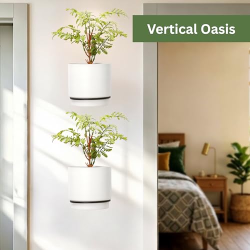Self-Watering Wall Planters for Indoor Outdoor Plants (5.9 inch) - color: White