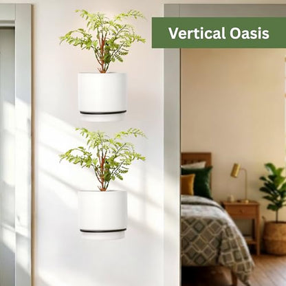 Self-Watering Wall Planters for Indoor Outdoor Plants (5.9 inch) - color: White