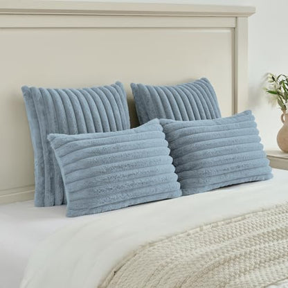 FUTEI Pack of 2 Faux Fur Throw Pillow Covers 12x20 Inch, Dusty Blue - color: Dusty Blue, size: 20" x 12" (Pack of 2)