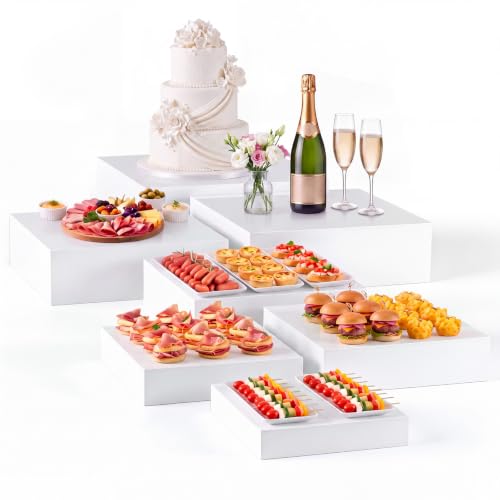 Leinuosen 7 Pcs Large Acrylic Buffet Risers, 8-14" Square, White - color: White, size: 8" to 14", style: Short Square