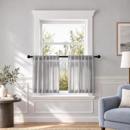 Gray Sheer Linen Curtains for Kitchen Bedroom 45 Inches Long - color: Grey, size: 35"W x 45"L (Pack of 2)