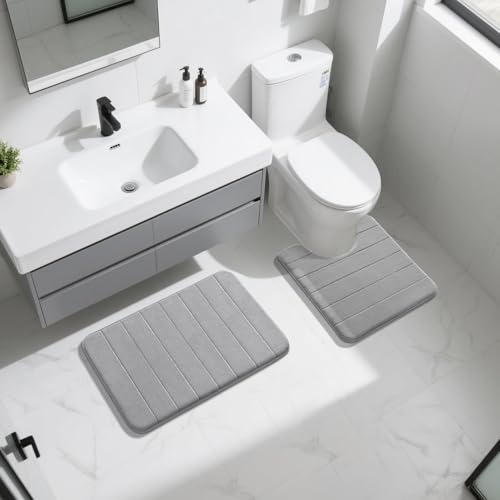 Yimobra Memory Foam Bathroom Mat Set, 31.5 x 20 & 24 x 20 in, Gray - color: Grey, size: 31.5x20+24x20 Inch