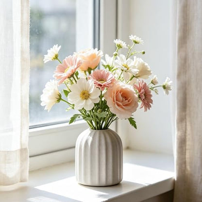 Nawaza Ceramic Flower Vase 3.7" Small White Farmhouse Table Vase - color: White-v25