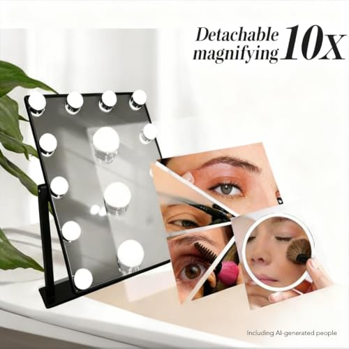 Makeup Vanity Mirror with Lights,10X, Black 17.12"x13.77" - color: Dark Black