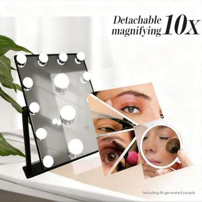 Makeup Vanity Mirror with Lights,10X, Black 17.12"x13.77" - color: Dark Black