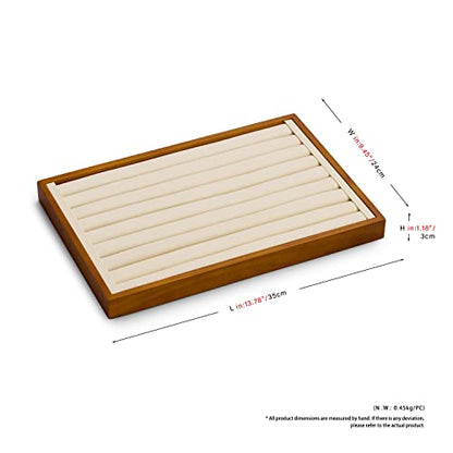 Oirlv 8 Line Wood Ring Storage Tray Jewelry Drawer Organizer Showcase Ring Earrings Display Holder(Creamy-white) - color: Creamy-white ring tray