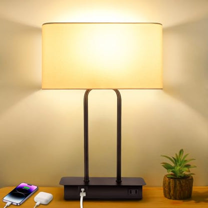 BesLowe 16’’ Table Lamp for Bedroom, Bedside Nightstand Lamp with LED Bulb - color: White