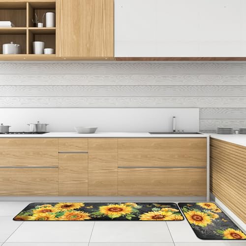 Fourluoo 3 Pcs Sunflower Kitchen Rugs and Mats Decor Set Black Sunflower - color: Sunflower