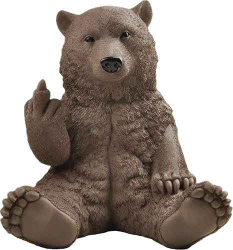 JFSM INC. 12" Hilarious Papa Bear Middle Finger Statue – Outdoor Decor - color: Brown, size: 12 Inch