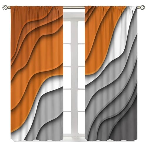 Grey Orange Ombre Curtains, Modern Geometric Abstract Pattern Texture Window Treatments for Kitchen Bedroom Living Room 2 Panel Sets,42x45 Inch Decor - color: Geometric-2, size: 21"W x 44.5"L (Pack of 2)