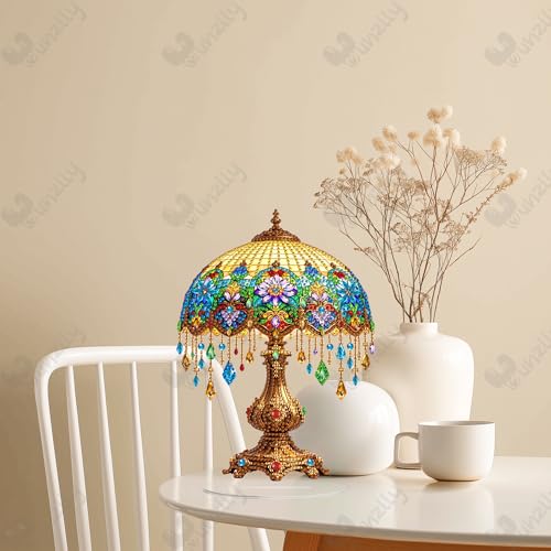 Yunzlly Stand Up Diamond Art Painting Kit, Desktop Gem Painting Ornament Kit for Adults, Tabletop Acrylic Diamond Board Painting (Lamp) - color: Lamp