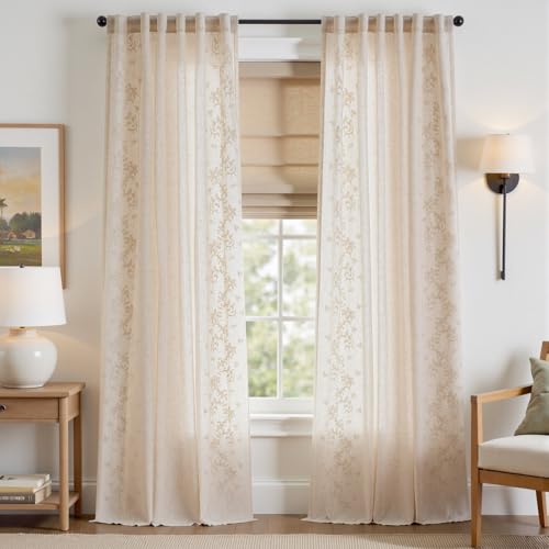 jinchan Floral Linen Curtains, Back Tab 50x96 Inch, 2 Panels Ivory - color: Vine | Ivory, size: 50"W x 96"L (Pack of 2)