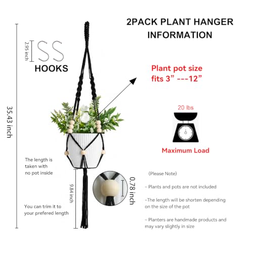 Artilady Macrame Hanging Planters for Indoor Plants, Adjust Plant Hanger - color: Black E