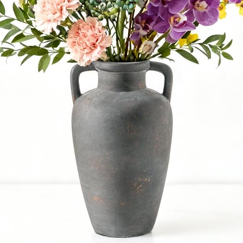 Ceramic Flower Vase with Handles, 11 Inch Tall Farmhouse Vase - color: 103-4-11.4in
