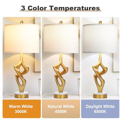 Ruzectt 29" Tall Gold Table Lamp for Living Room, 3 Color Temperatures Bedside Lamp for Bedroom Nightstand, Modern Sculptural Resin Lamp with Marble and Metal Base (1 LED Bulb Included) - color: White & Gold (1 Pack)