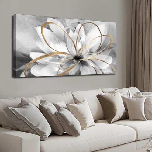 SOUGUAN Black and Grey Wall Decor Flower Art Work 20x40 Inch Line Paintings for Living Room Bedroom Office Wall Decorations - color: White, size: 40"L x 20"W