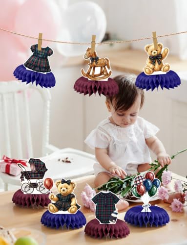 Teddy Bear Baby Shower Table Decorations, Tartan Plaid Centerpieces - style: Retro Bear