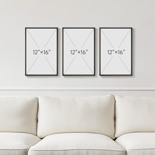 Framed Blue Mid Century Boho Botanical Canvas Wall Art Bedroom, 12x16 Inch | Navy bohemian botanical, 3 piece, Canvas print, Mid century modern, Geometric artwork, Leaf pictures, Living room wall art - color: Black and Blue