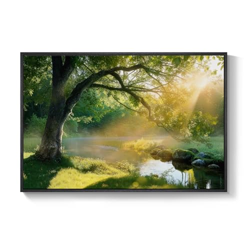 Framed Nature Sunset Tree Landscape Wall Art for Living Room, 24x36 Inch - color: Warm Green, size: 36"L x 24"W