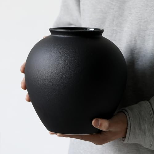 Large Black Ceramic Flower Vase,Decorative Jar Flower Vase, Decorative Jar Modern Centerpiece Table Decorations,Rustic Ceramic vases for Home Decor Dining Room (Black, 0617) - color: Black, size: 0617