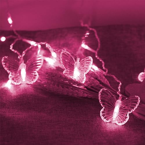 Butterfly Curtain Lights, 4.9ft 48 LED USB Window Fairy Lights 10 Butterflies 8 Modes Firefly Twinkle Timer String Lights with Remote for Room Bedroom Wall Ceiling Party Wedding Christmas - color: Pink, size: 4.9ft