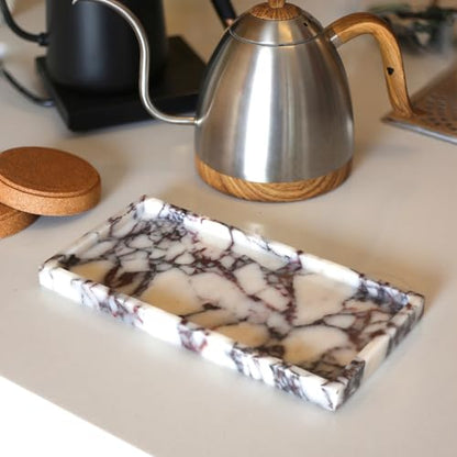 100% Natural Marble Tray, 10"x5" Calaccata Viola Vanity Tray - color: Viola-rectangle-10"x5"x0.7"