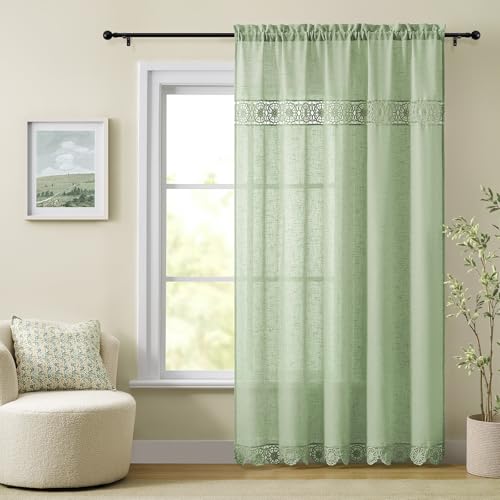Gibelle Sage Green Boho Bedroom Curtains 84 Inch Length, Farmhouse Linen Curtains for Living Room, Bohemian Country Window Curtain Panels Tassel Draperies, 56’’W x 84’’L - color: Sage Green, size: 56"W x 84"L (Pack of 1)