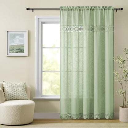 Gibelle Sage Green Boho Bedroom Curtains 84 Inch Length, Farmhouse Linen Curtains for Living Room, Bohemian Country Window Curtain Panels Tassel Draperies, 56’’W x 84’’L - color: Sage Green, size: 56"W x 84"L (Pack of 1)