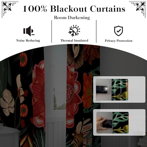 Tyrot Black Floral Grommet Blackout Curtains, 42W x 63L, 2 Panels - color: Crimson Shadow, size: 42"W x 63"L (Pack of 2)