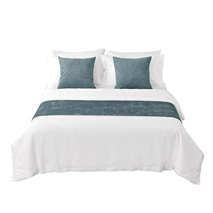 AMBERIS Bed Runner Blue, Chenille Soft No Fading Modern Bed Scarf (Pillowcases Sold Separately) - color: Blue, size: 5'11" x 1'8" (for 1.2m Bed)