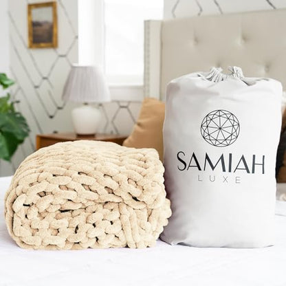 SAMIAH LUXE Chunky Knit Throw Blanket 50x60 in, 6 lb Buttercream Cream - color: Buttercream, size: 50x60in