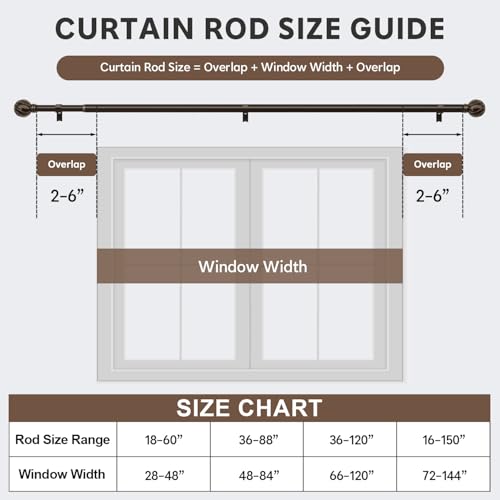 Brown Curtain Rods for Windows 48 to 84 Inch 7/8" Diameter - color: Brown, size: 36"-88"|1 Pack