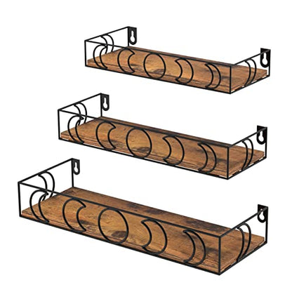 PHAREGE Moon Phase Floating Shelves Brown Black Set of 3 - color: Brown Black