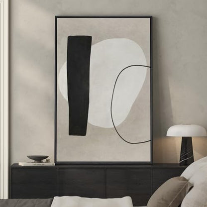 Framed Modern Black White Beige Abstract Wall Art, 1 Piece 24x36 In - color: Black White Block A