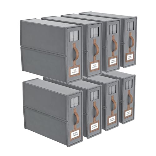 8 Pack Foldable Bed Sheets Set Organizers and Storage(King & Queen Size),Linen Fabric Closet Organizers with Window,Folding Bedding Storage Box for Bedsheets and Pillow Cube Organizer-Gray - color: Gray, size: 8 Pack-King Size-3.7 Gal