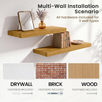 Solid Wood Floating Shelves for Wall 30 inch,Natural Wooden Shelf Set of 2 - color: Natural, size: 30inches-2P